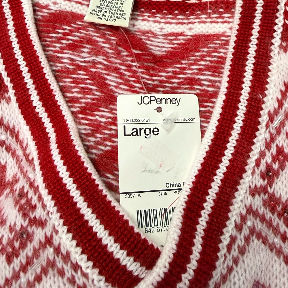 ST. JOHN’S BAY Women’s Red/White V-Neck Sweater (Size: L) - Picture 11 of 14